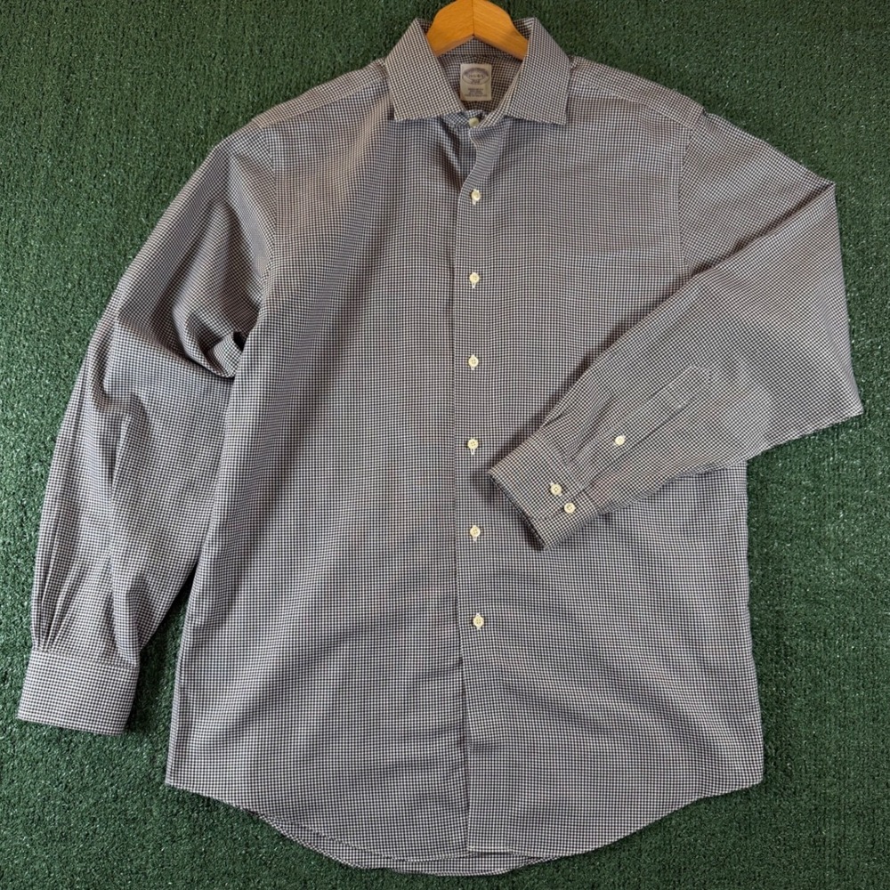 Brooks Brothers Button Down Mens 15.5 34/35 Blue Gingham‎ Good Non-Iron Cotton